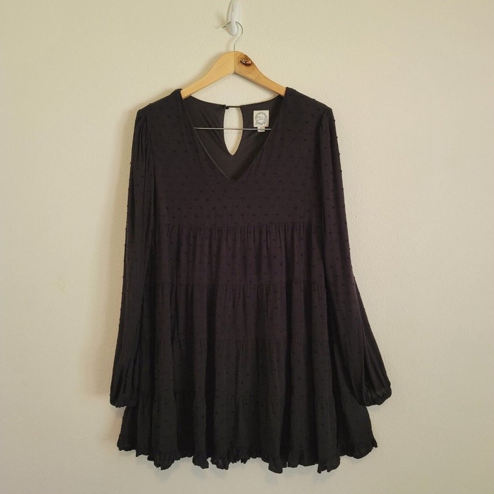 Blue Rain Womens Size XS Swiss Dot Babydoll Tiered Dress Black Dark Academia Top - Picture 8 of 11